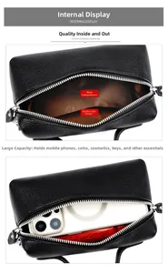 Litchi pattern leather handbag showing spacious interior for phone and lipstick