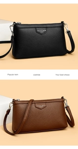 Détail de sacs bandoulière en cuir de vachette noir et marron avec grain de cuir