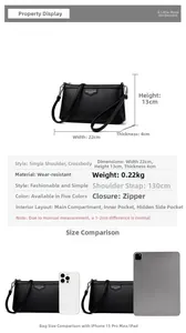 Spécifications de taille pour sac enveloppe noir avec comparaison de taille pour iPad