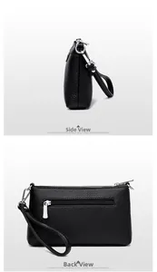 Vues détaillées de la pochette noire grainée avec poche arrière et profil latéral