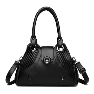 Women Retro Handbag Lychee Grain PU Leather Pleated Shoulder Bag With Adjustable Strap Metal Ring Handle Fashion Daily