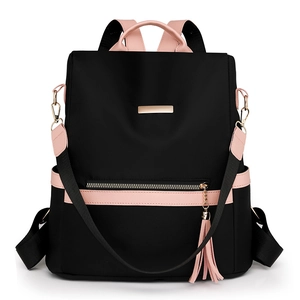 Women Fashion Backpack Waterproof Nylon Contrast Color Travel Bag With Tassel Large Capacity Anti-theft Commute School