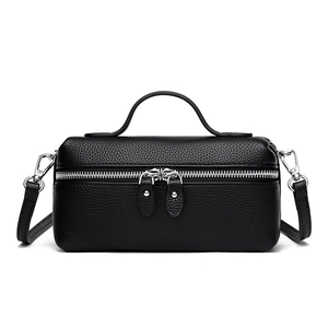 Lychee Grain PU Leather Box Bag Women Crossbody Handbag With Top Handle Double Zipper Retro Niche Design Minimalist