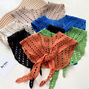 Knitted hollow dot pattern shawl wrap for women with tie-front detail in multiple colors