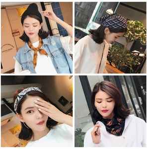 Versatile silk square scarf with geometric and floral patterns for women's fashion styling