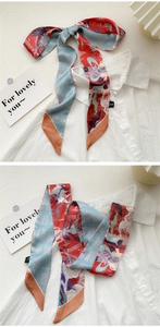 Detail of oil painting silk scarf with Dunhuang flying goddess and calligraphy pattern