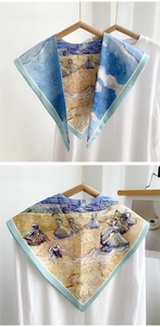 Artistic double-sided triangle shawl with Van Gogh oil painting style yellow pattern