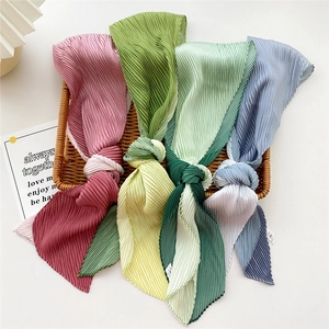 Pleated Long Scarf For Women Gradient Ombre Polyester Hair Tie Fashion Skinny Neck Scarf Bag Ribbon Accessory