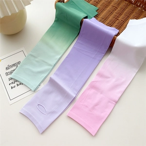 Gradient ice silk sun protection sleeves with thumb holes in mint, purple and pink colors