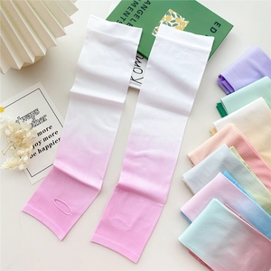 Sun Protection Sleeves Ice Satin Cooling Arm Guards Gradient Seamless Knit With Thumb Hole For Driving Cycling Outdoor