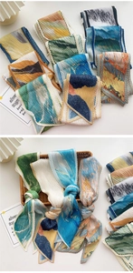 Détail du foulard plissé étroit avec motif artistique de peinture à l'huile de style