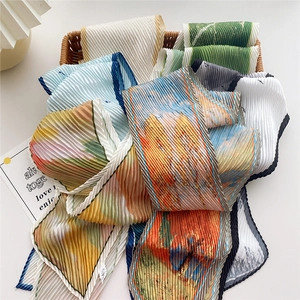 Écharpe étroite plissée en soie avec imprimé artistique pour accessoires de mode été