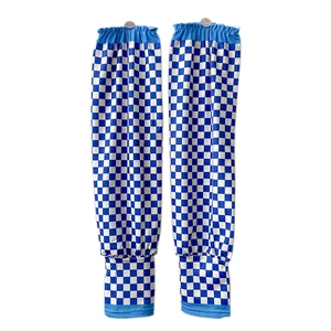 Blue and white checkered sun protection ice sleeves with elastic cuffs for outdoor sports
