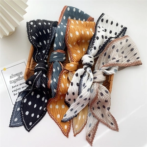 Pleated polka dot long scarves set in black, blue, and orange with vintage accordion texture
