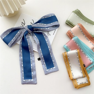 Fashion Skinny Long Scarf Satin Polyester Hair Ribbon For Handbag Handle Neck Tie Elegant Two Tone Letters Printed Women