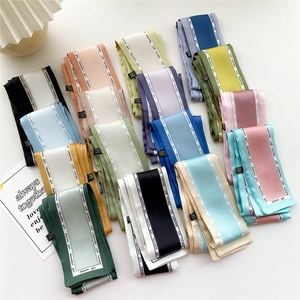 Chic skinny silk scarves with fashion prints for hair ribbons or handbag handles