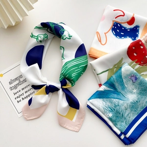 Women's Satin Like Square Scarf Polyester Floral Geometric Print Neck Head Hair Band Wrap Elegant Fashion