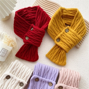 Knitted button cross scarf with cable knit pattern in five soft assorted colors