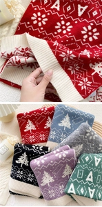 Detail of Christmas jacquard knit scarf showing soft texture and multiple color options