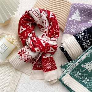 Knitted Scarf Winter Warm Soft Polyester Christmas Snowflake Tree Jacquard Thick Neck Warmer For Women Girls