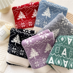 Winter knitted scarf with festive Christmas tree patterns in six assorted colors