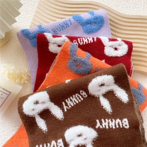 Winter knit rabbit scarf for women in multiple colors with bunny patterns and letters
