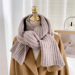 Écharpe en maille côtelée gris mauve pour femme, cache-cou chaud et uni style hiver