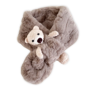 Thick plush bear scarf for women in brown faux fur, warm winter neck wrap accessory