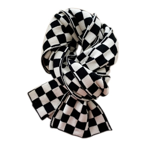 Écharpe en tricot à damier noir et blanc pour femmes, accessoire de mode chaud d'hiver