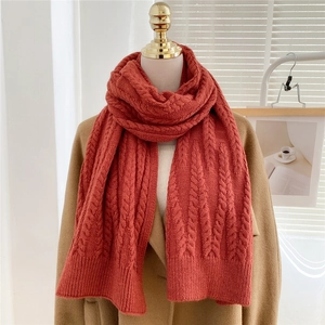 Classic red cable knit winter scarf for men and women, extra thick and warm style