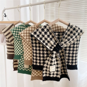 Knitted Scarf Shawl Checkerboard Houndstooth Striped Thick Warm Polyester False Collar Neck Wrap Accessories For Women