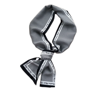 Fashionable black and white houndstooth long skinny silk scarf with elegant brand lettering