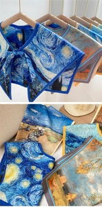 Artistic oil painting print shawl wrap featuring Van Gogh Starry Night on chiffon fabric