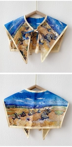 Detail of artistic Van Gogh print decorative collar with neck tie for women accessories