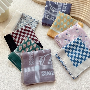 Women 58cm Square Scarf 100% Polyester Bandana Floral Paisley Checkerboard Print Headband Hair Tie Neck Scarf Fashion Accessory