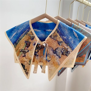 Artistic oil painting style decorative fake collar shawl with vibrant floral patterns