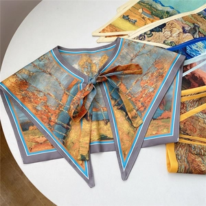 Artistic oil painting print false collar shawl with bow tie for women accessories
