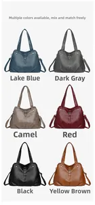 Detailed grid showing six stylish PU leather tote bags in various vintage colors