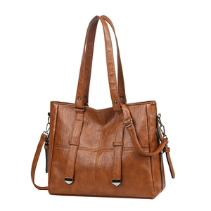 Sac fourre-tout marron vintage en similicuir avec double poignées et bandoulière réglable