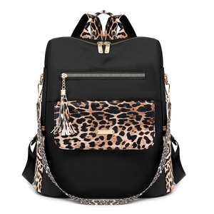 Leopard Print Women Backpack High Density Nylon Waterproof Large Capacity Fashion Travel Casual Bag With Tassel Charm
