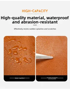Brown PU leather backpack with waterproof surface and scratch-resistant material detail
