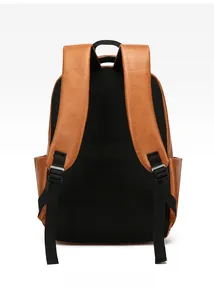 Breathable honeycomb mesh back with luggage strap on brown PU leather backpack