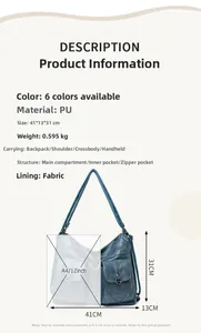 Detailed specifications of the vintage blue PU leather tote bag with dimensions and features
