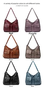 Multiple color options for large capacity soft leather tote bags with multi-pocket design