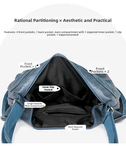 Detail view showing spacious interior with multiple pockets and soft lychee leather texture