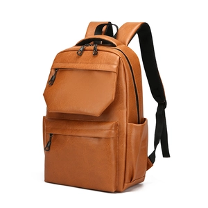Stylish brown PU leather backpack for men featuring multi-pocket travel design