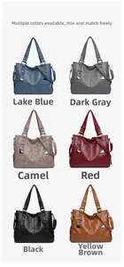 Multiple colors of soft leather tote bags with metal studs and detachable shoulder straps