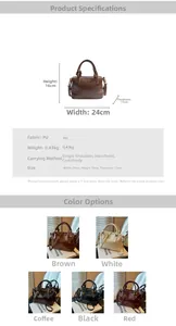 Spécifications de taille détaillées et cinq variantes de couleur du sac boston en PU