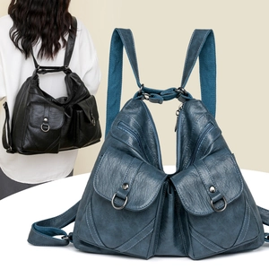 Retro soft PU leather tote bag with multi-pockets and braided strap for women