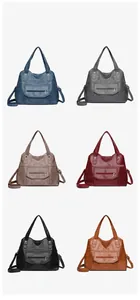 Litchi texture PU leather tote bags in six colors with dual handles and long shoulder straps